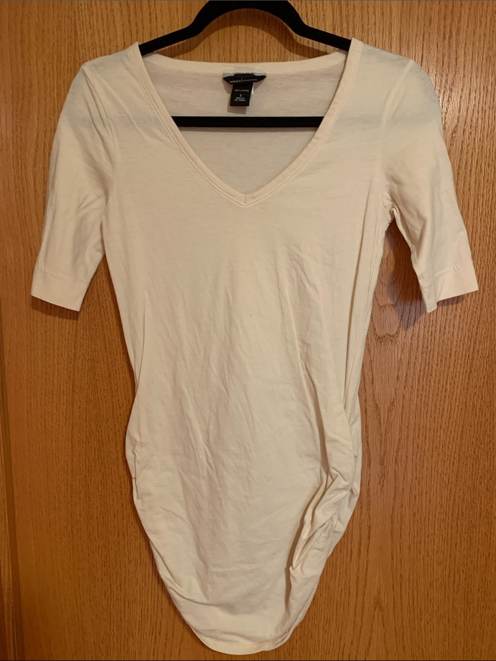 Express Cream V-Neck Fitted Tee Dress